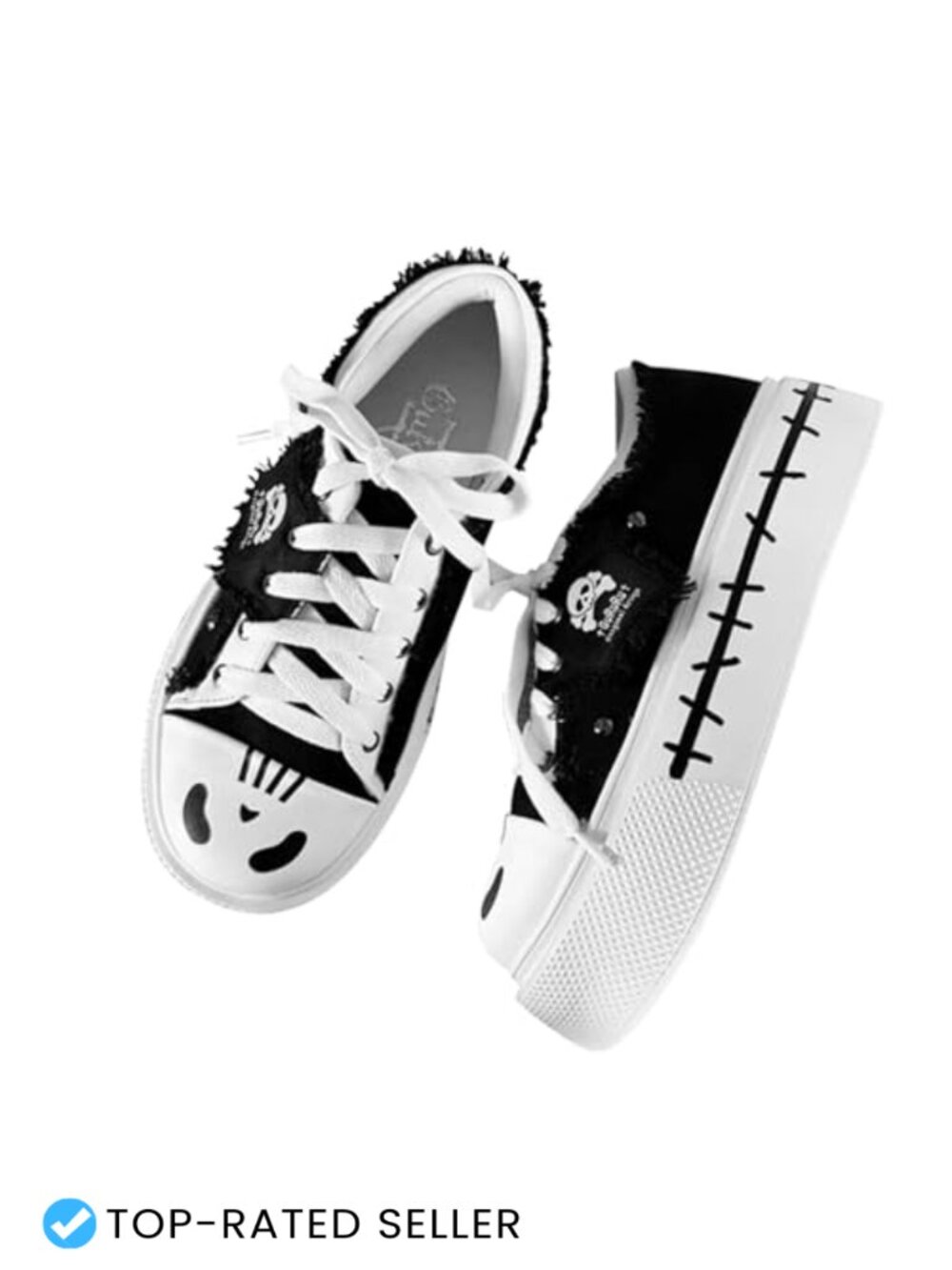 Platform Sneakers Ghost Print Canvas Chunky Sole High Top Goth Y2K Women